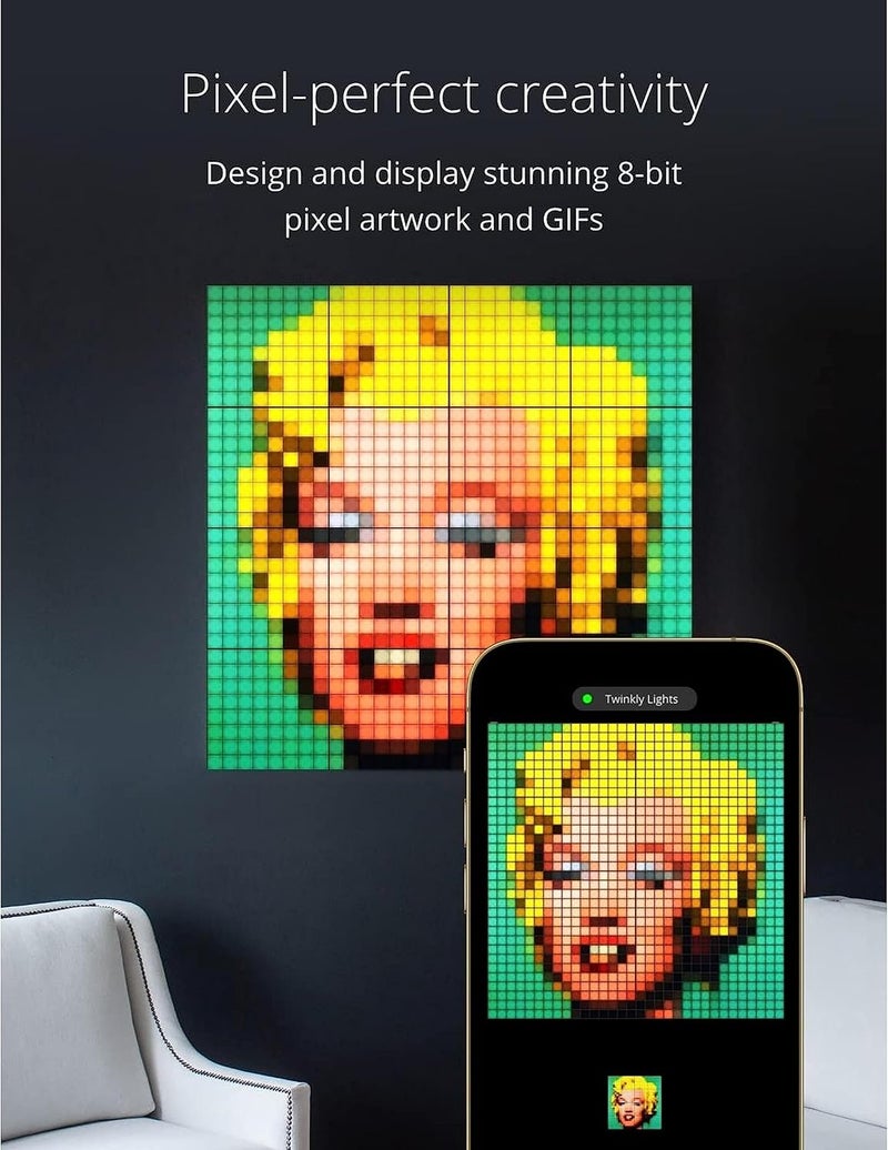 Twinkly Squares Master Panel, RGB LED Panel, Including 1 Main Panel and USB-C Power Supply, Compatible with HomeKit, Alexa and Google Home, Gaming Lights and Streaming, 16M+ Colors - Image 3